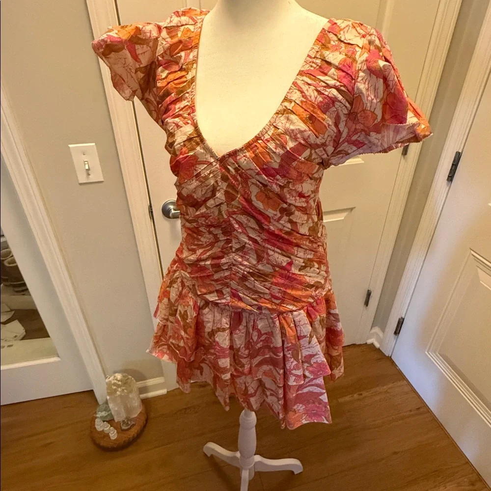 Vibrant Pink Floral Mini Dress - Picture 4 of 5